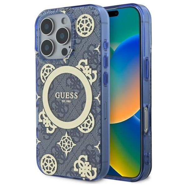 Guess Guhmp16Xh4Pyeeb Iphone 16 Pro Max 6.9 Niebieski/Blue Custodia Rigida Iml Peonia Su Sfondo 4G Magsafe-image