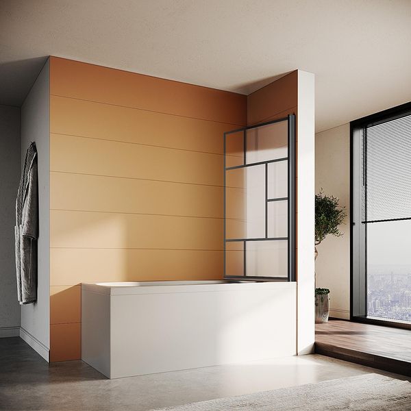 Sonni Cabina Doccia Nero Opaco, Cabina Doccia, Attacco Per Vasca Da Bagno Pieghevole 80X140Cm, Doccia, Pieghevole Nano 6Mm Vetro Esg, Nero-image