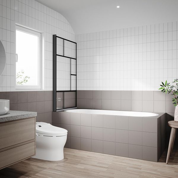 Cabina Doccia Sonni Per Vasca Da Bagno Pieghevole 80X140Cm, Doccia, Vetro Nano 6Mm Temperato Di Sicurezza Con Nano Rivestimento, Nero-image