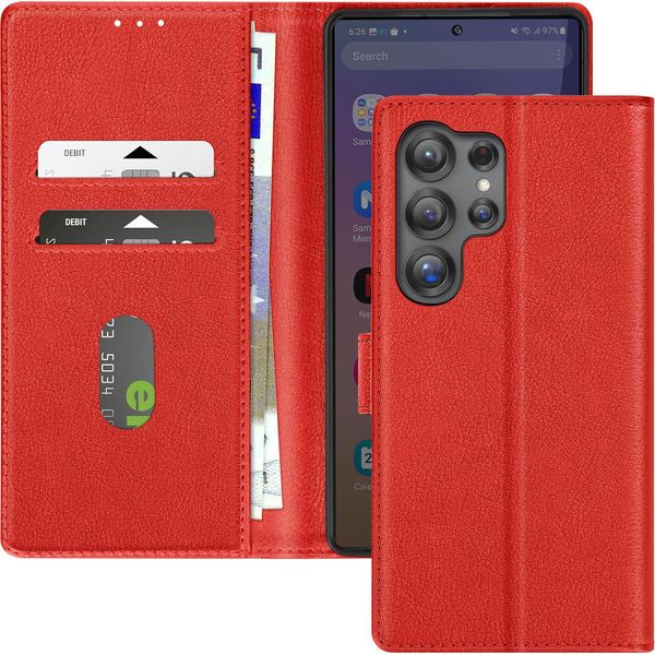 Avizar, Custodia In Ecopelle Con Funzione Di Supporto Per Samsung Galaxy S25 Ultra, Rosso-image
