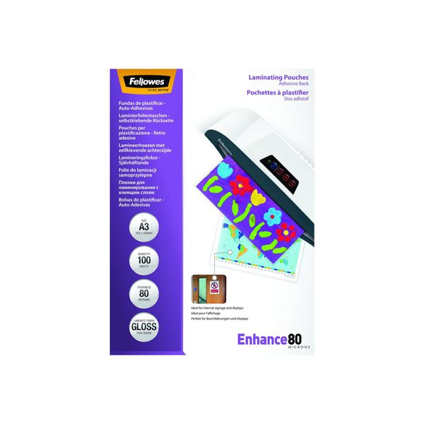 Fellowes 5302302 Pellicola Di Laminazione Fellowes A3 80 Mic Autoadesiva - 100 Pezzi-image