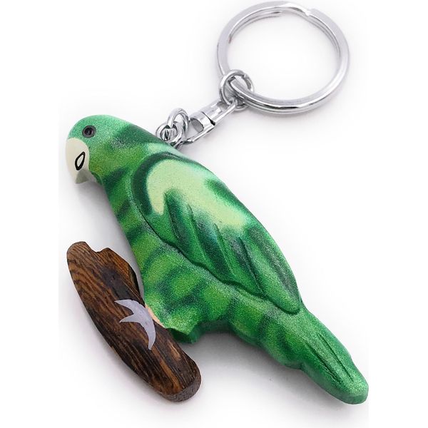 Onwomania Portachiavi In Legno Pappagallo Pappagallo Verde Parrocchetto Uccello Allevamento Uccello Canarino Ciondolo Fascino-image