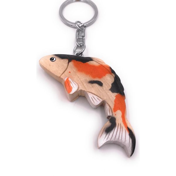 Onwomania Portachiavi In Legno Koi Pesce Acquario Animale Acqua Carpa Allevamento Ciondolo Charm-image