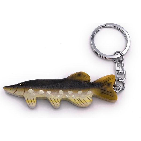 Onwomania Portachiavi In Legno Luccio Pesce D'acqua Animale Predatore Pesce Ciondolo Di Pesca-image