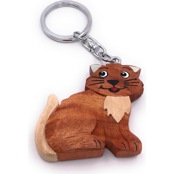 Onwomania Portachiavi In Legno Volpe Rossa Simpatico Predatore Foresta Animale Ciondolo Fascino-image