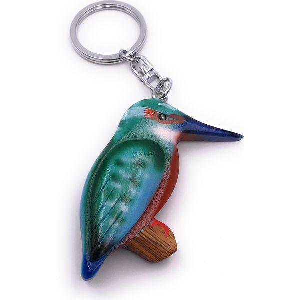 Onwomania Portachiavi In Legno Colibrì Uccello Animale Blu Vertebrato Ciondolo Fascino-image