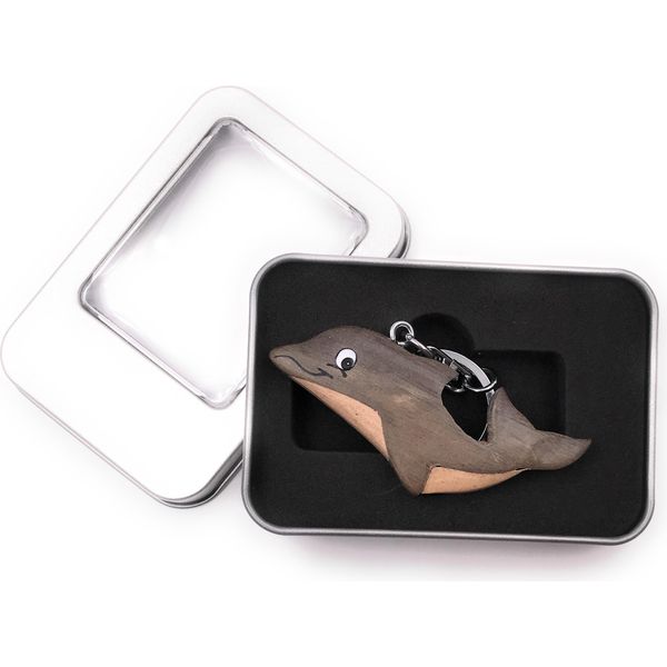 Portachiavi In Legno Delfino Delfino Grigio Balena Mammifero Acqua Mare Ciondolo In Confezione Regalo-image