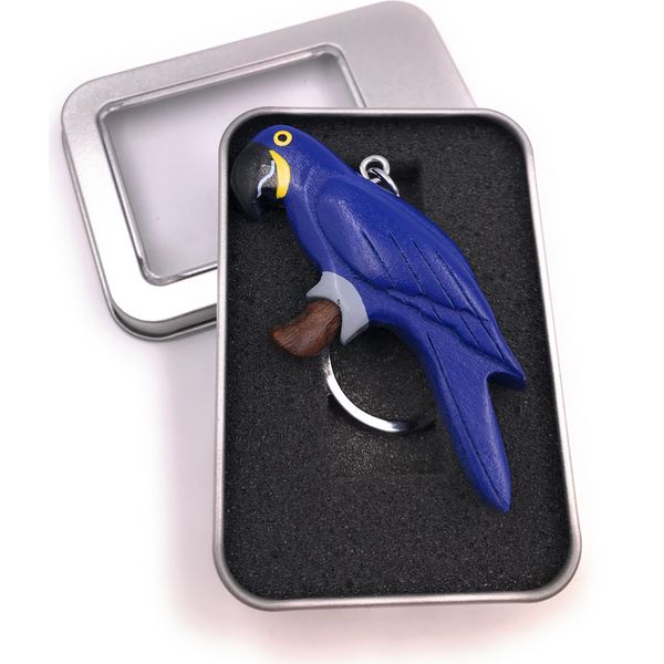 Portachiavi In Legno Pappagallo Uccello Pappagallo Allevamento Uccello Ciondolo Blu In Confezione Regalo-image