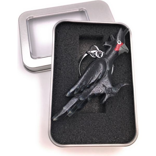 Portachiavi In Legno Pappagallo Uccello Cacatua Allevamento Ciondolo Nero In Confezione Regalo-image