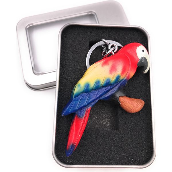 Portachiavi In Legno Pappagallo Uccello Pappagallo Allevamento Ciondolo Rosso In Confezione Regalo-image