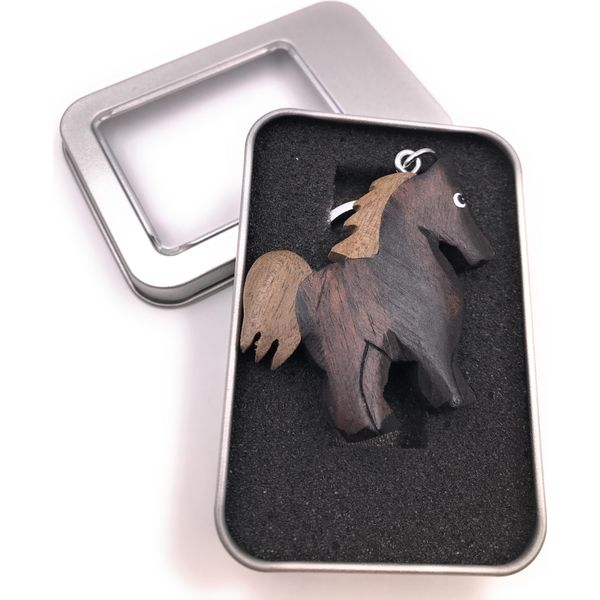 Ciondolo Portachiavi In Legno Cavallo Pony Nero Animale Da Fattoria Ciondolo Cavallo In Scatola Regalo-image