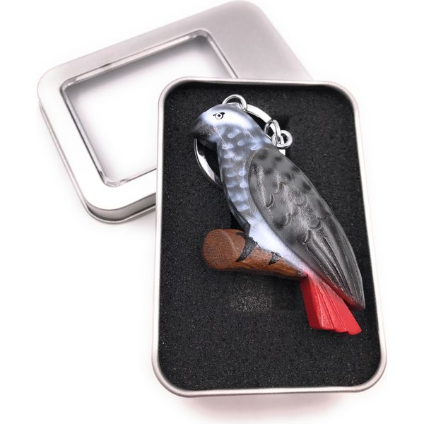 Portachiavi In Legno Pappagallo Cockatiel Nero Parrocchetto Uccello Da Allevamento Cacatua Ciondolo In Confezione Regalo-image
