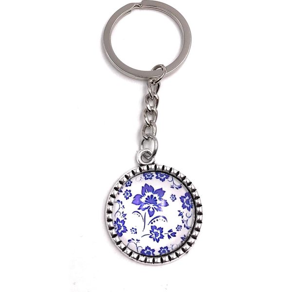 Onwomania Cerchio Portachiavi Con Fiori Ciondolo In Metallo Blu Scuro-image