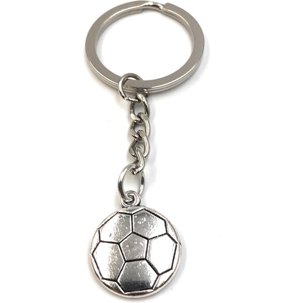 Onwomania Portachiavi Calcio Sport Pallone Piatto Ciondolo In Metallo Argento Charm-image