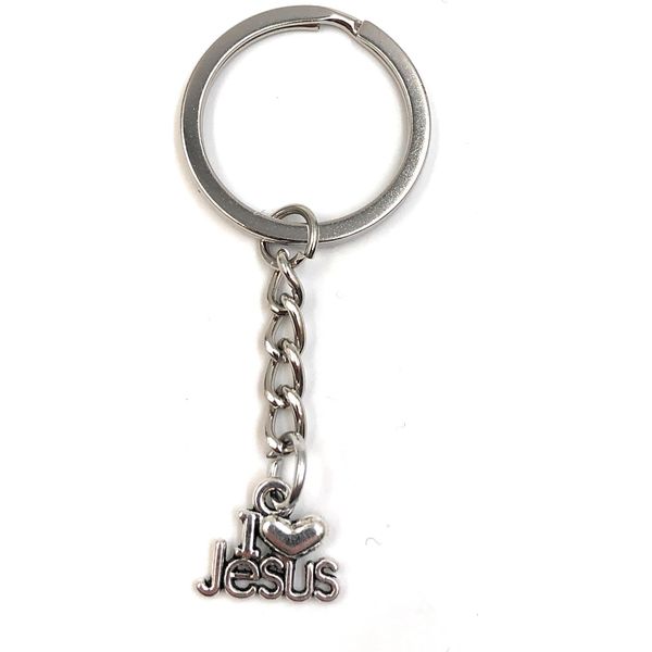 Onwomania Portachiavi Gesù Cristianesimo Amo Cuore Argento Metallo Ciondolo Charm-image