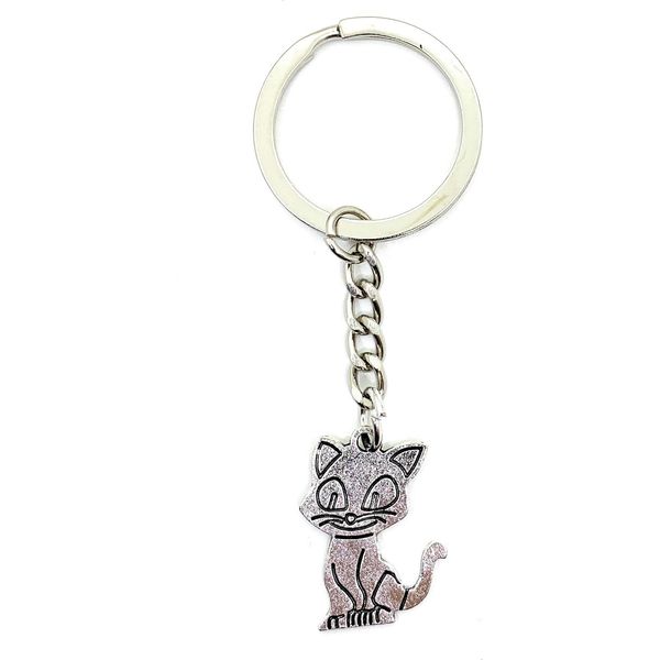 Onwomania Portachiavi Gatto Grinse Gatto Animale Domestico Ciondolo In Metallo Argento Fascino-image