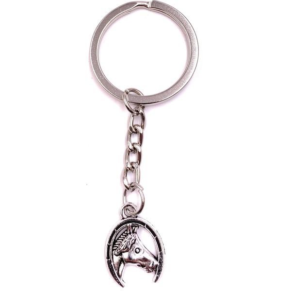 Onwomania Portachiavi Ferro Di Cavallo Cavallo Equitazione Argento Metallo Ciondolo Fascino-image