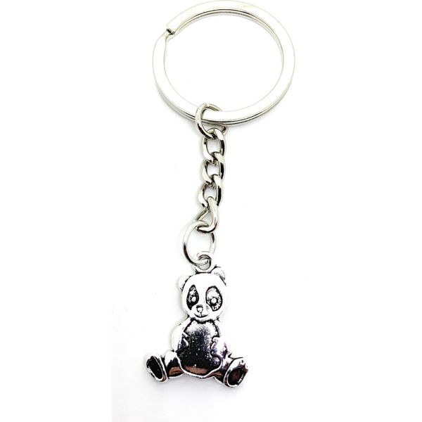 Onwomania Portachiavi Panda Orso Carino Animale Argento Metallo Ciondolo Fascino-image