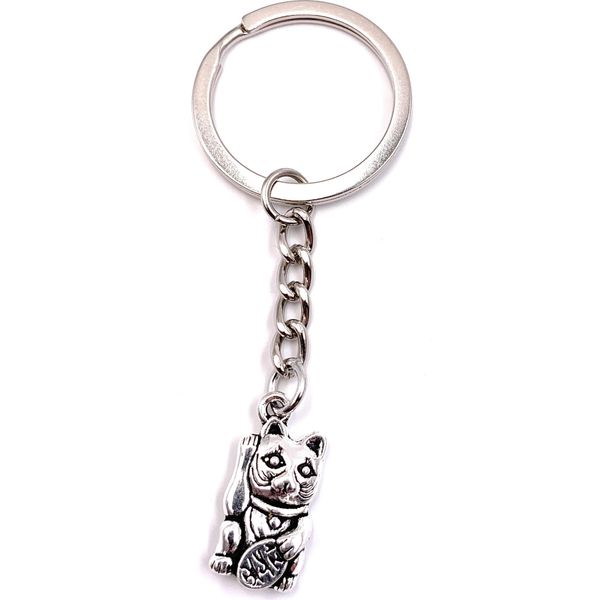 Onwomania Portachiavi Winkekatze Maneki Ciondolo In Metallo Argentato Charm-image