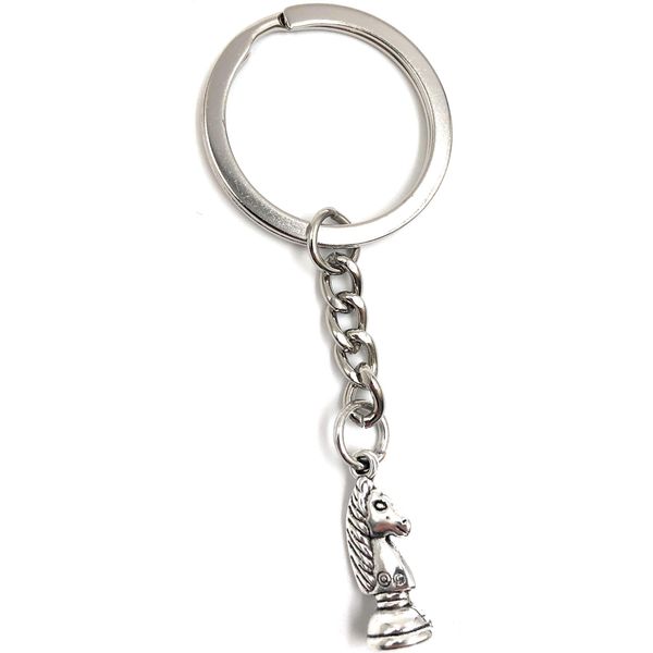 Onwomania Portachiavi Scacchi Cavaliere Figurina Gioco Argento Metallo Ciondolo Charm-image