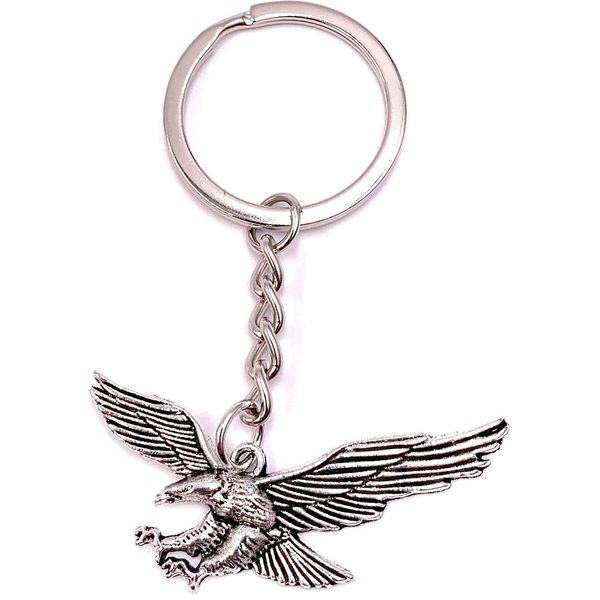 Onwomania Portachiavi Poiana Gufo Aquila Uccello Ciondolo In Metallo Argento Charm-image