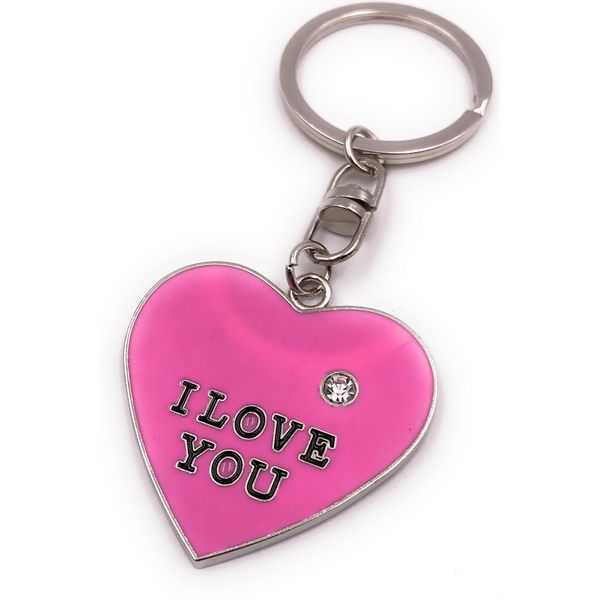 Onwomania Ciondolo Portachiavi I Love You Lettering Amore Coppia Strass Rosa Argento Ciondolo Portachiavi-image