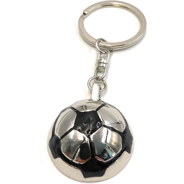 Onwomania Portachiavi Metà Calcio Piatto Nero Argento Metallo Ciondolo Fascino-image