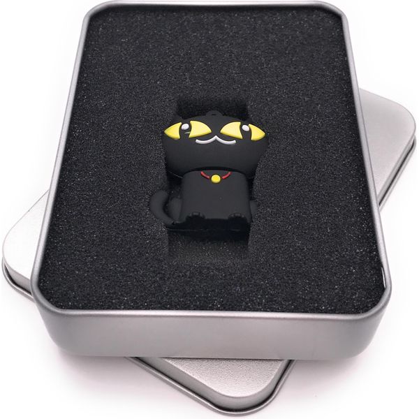 Onwomania Gatto Nero Seduto Simpatica Chiavetta Usb In Confezione Regalo In Alluminio 16 Gb Usb 2.0-image