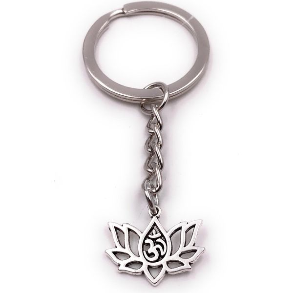 Onwomania Portachiavi Fiore Di Loto Yoga Om Induismo Goa Argento Ciondolo Portachiavi-image