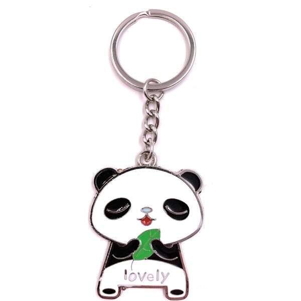 Onwomania Portachiavi Panda Amore Amore Carino Animale Argento Metallo Ciondolo Fascino-image