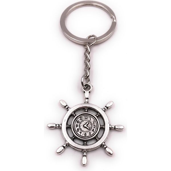 Onwomania Portachiavi Volante Nautico Marittimo Con Orologio Argento Ciondolo Portachiavi-image