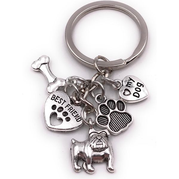 Onwomania Portachiavi Osso Cane Zampa Migliore Amico Amore Mio Cane Argento Ciondolo Portachiavi-image