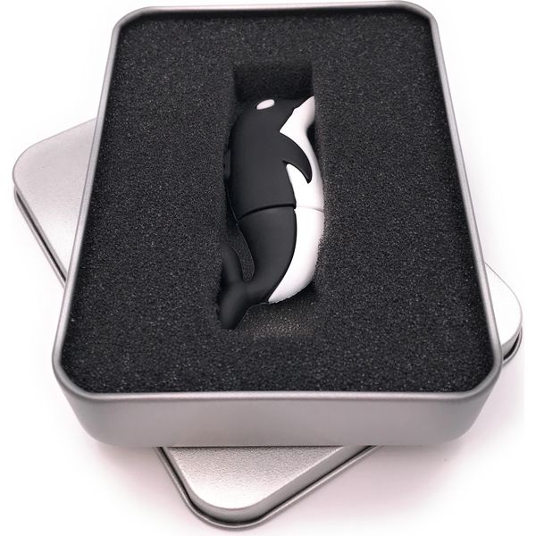 Onwomania Delfino Pesce Oceano Animale Nero Chiavetta Usb In Confezione Regalo In Alluminio 8 Gb Usb 2.0-image