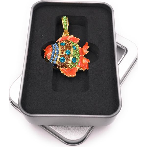 Onwomania, Chiavetta Usb Con Pesce Acquario In Metallo E Confezione Regalo In Alluminio 64 Gb Usb 2.0-image