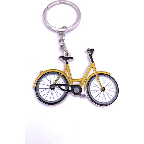 Onwomania Bicicletta Olanda In Giallo Portachiavi Portachiavi In Metallo Argento-image