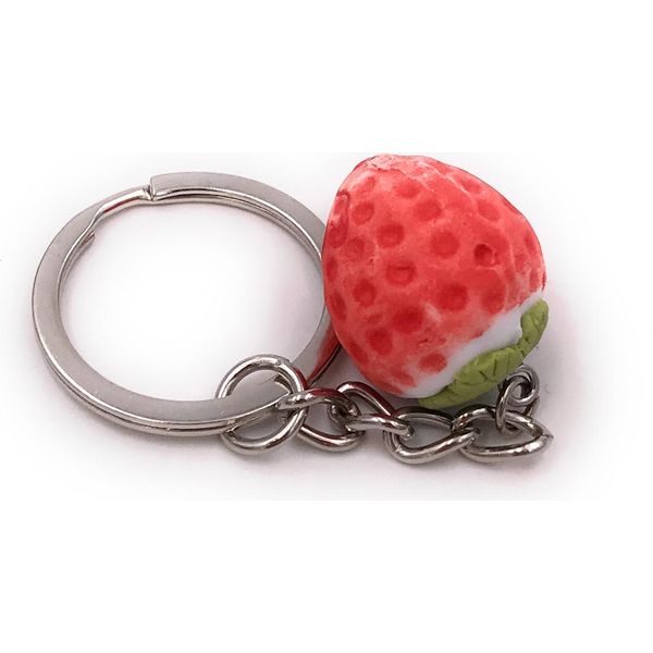 Onwomania Portachiavi Fragola Frutta Rosso Argento Ciondolo Portachiavi-image