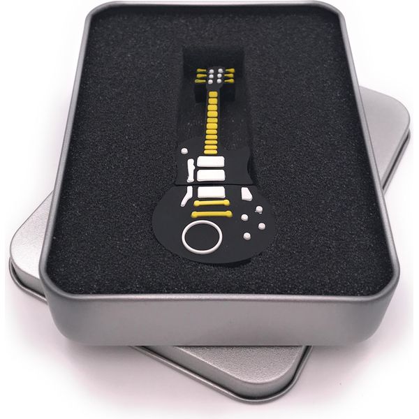 Onwomania Gitrarre Pvc Nero Giallo Chiavetta Usb In Confezione Regalo In Alluminio 8 Gb Usb 3.0-image