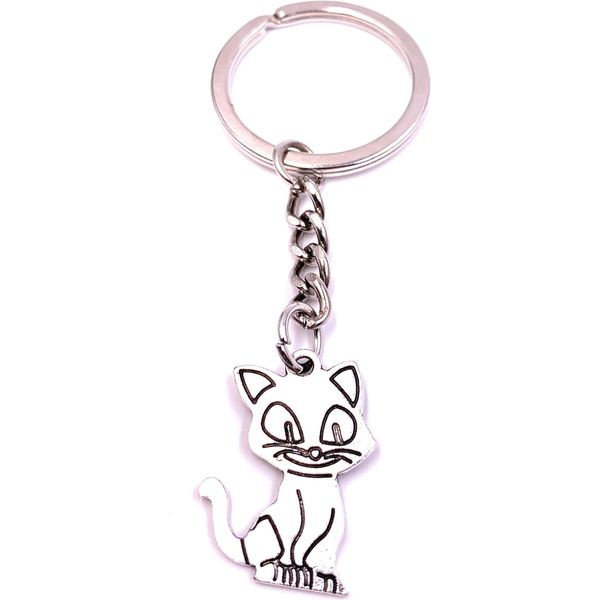 Onwomania Portachiavi Portachiavi In Metallo Argento Gatto Sorridente Seduto Con I Baffi-image