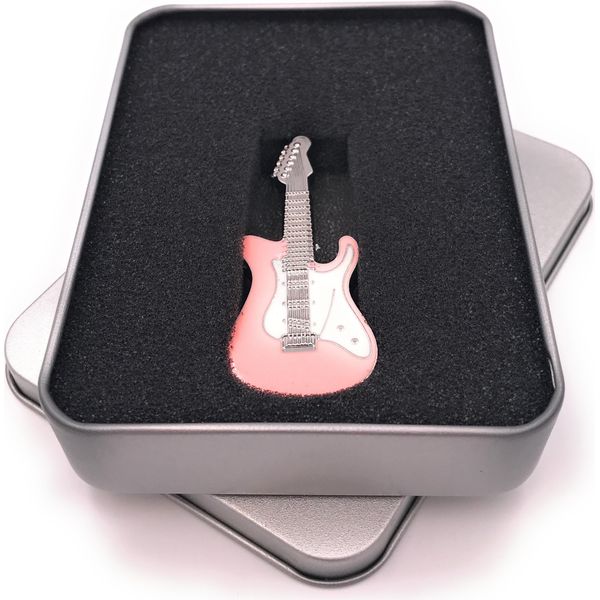 Onwomania Chitarra Strumento Musicale Chitarra Elettrica Argento Rosa Rosa Glitter Strass Chiavetta Usb In Scatola Regalo Alluminio 64 Gb Usb 2.0-image
