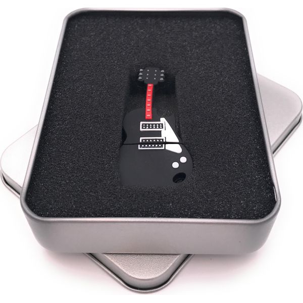 Onwomania Chitarra Strumento Musicale Chitarra Elettrica Nero Rosso Chiavetta Usb In Confezione Regalo In Alluminio 64 Gb Usb 3.0-image