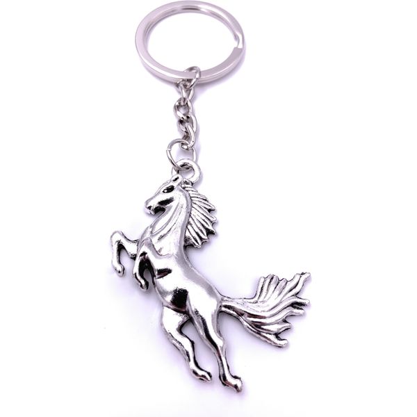 Onwomania Cavallo Equitazione Salto Con Criniera Portachiavi Portachiavi Argento Metallo-image