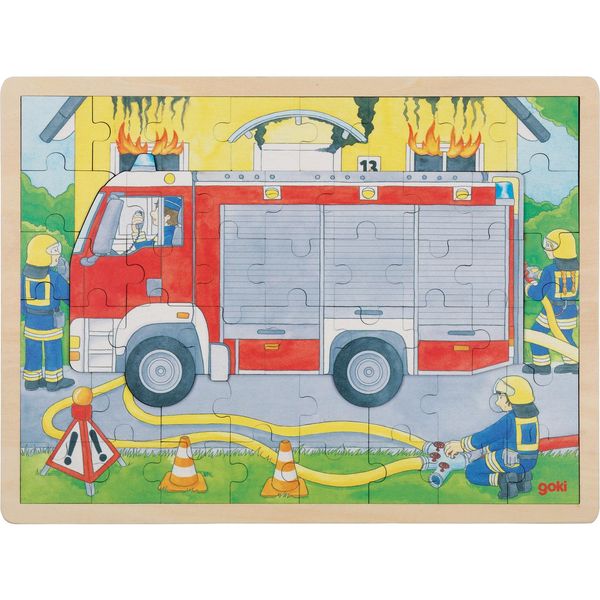 Goki 57416 Puzzle A Strati Dei Vigili Del Fuoco 40 X 30 X 1 Cm, Legno, 2 Strati, 59 Pezzi, Colorato-image