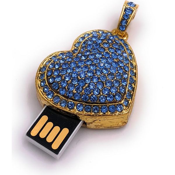 Onwomania Cuore Pietre D'oro Blu Divertente Chiavetta Usb 8 Gb Usb 2.0-image