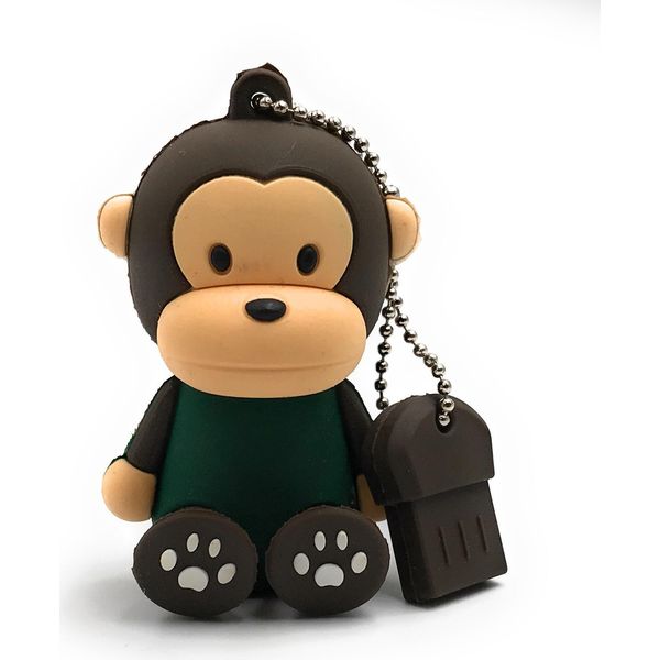 Onlineworld2013 Scimmia Seduta Camicia Verde Animale Marrone Divertente Chiavetta Usb 128 Gb Usb 3.0-image