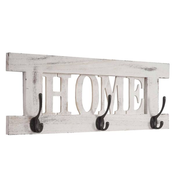 Appendiabiti Da Parete HWC-C60 Home, Appendiabiti, Pannello Appendiabiti, Look Shabby Vintage 55X21Cm ~ Bianco, Shabby-image