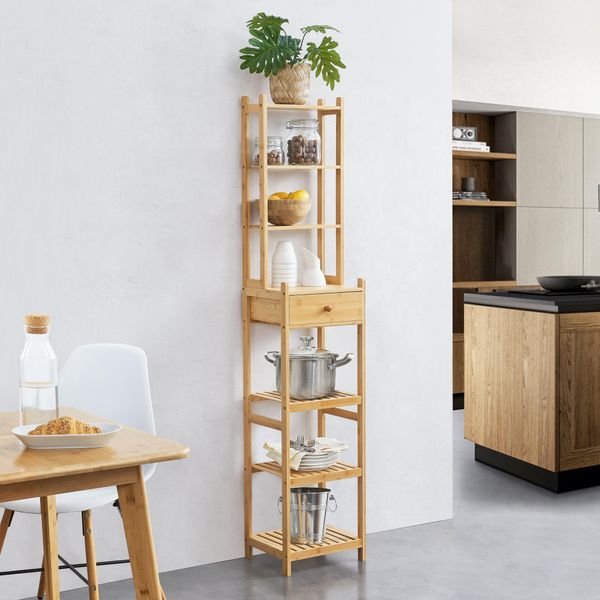Scaffale In Piedi SiilinjäRvi Scaffale Da Cucina In Bambù 163 X 33 X 28 Cm Scaffale Decorativo Fino A 5 Kg Scaffale Da Bagno Caricabile Natura-image