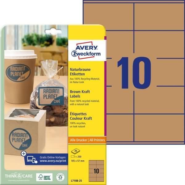 Avery Zweckform L7108-25 Avery Zweckform Etichette Marrone Naturale, 105 X 57 Mm-image