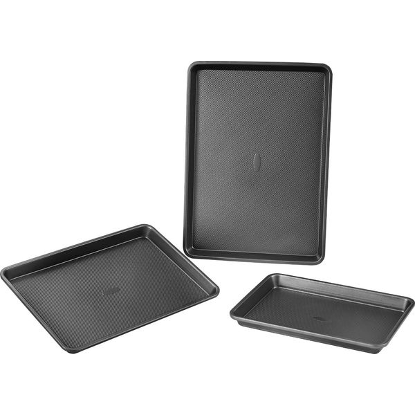Set Da Forno Vevor, 3 Pezzi, Piastre Di Cottura Con Rivestimento Antiaderente E Teglie Acciaio Al Carbonio Per Biscotti, Torte, Muffin, Pane, Nero-image