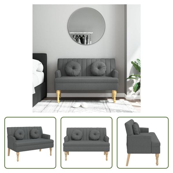 The Living Store Panca Con Cuscino In Tessuto Grigio Scuro 113X64,5X75,5 Cm-image