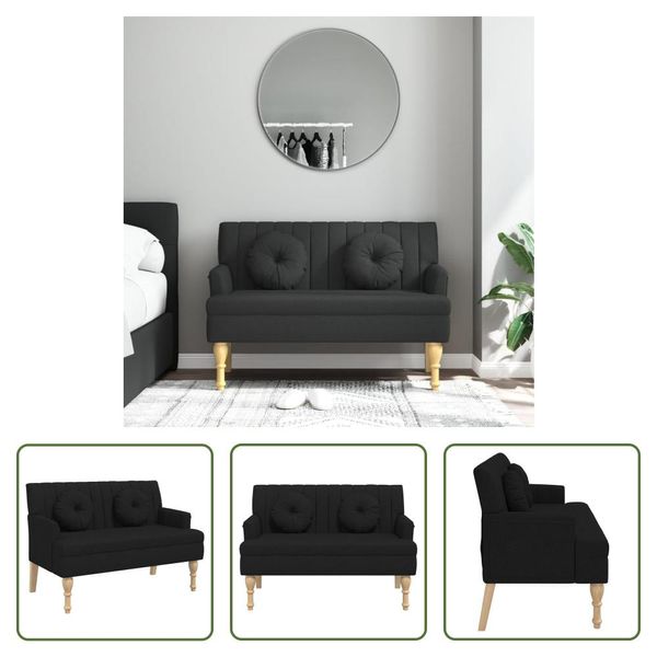 The Living Store Panca Con Cuscino Nero 113X64,5X75,5 Cm In Tessuto-image